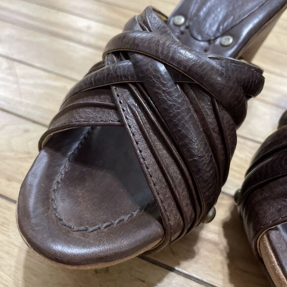 Frye Heel Platform Sandals Women 7M Brown Leather Strap Reese Multi Slide Boho 7 - Picture 15 of 16